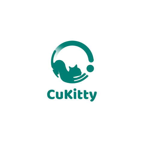 CuKitty logo featuring a stylized cat silhouette in a teal circle with the brand name below. CuKitty, cat logo, pet brand, teal design. CuKitty Pet Brand Logo - Stylized Cat Design in Teal. CuKitty, cat logo, pet brand, teal design, stylized cat.