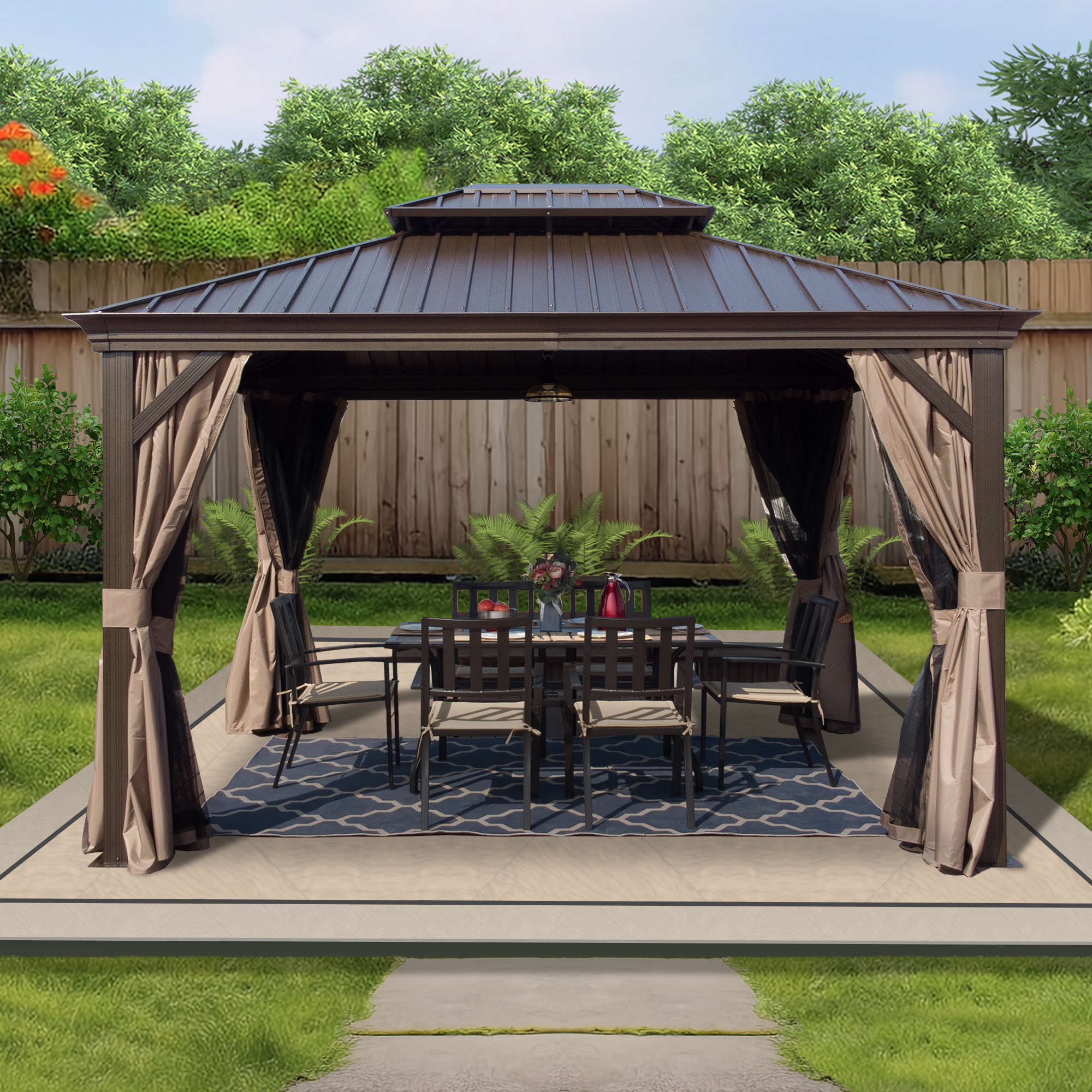 Kozyard Alexander 10' x 12' Hardtop Gazebo, Aluminum Frame with Kozyard Alexander 10' x 12' Hardtop Gazebo, Aluminum Frame with