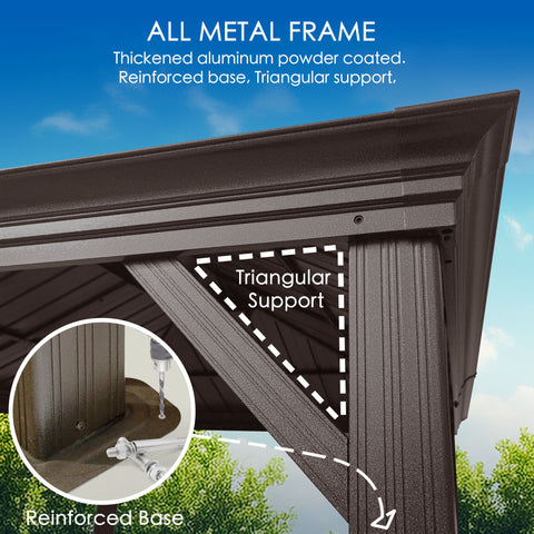 Kozyard Alexander Aluminum Double Roof Hardtop Gazebo with Drainage Gutters Curtain and Netting
