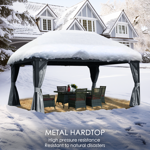 Kozyard Alexander 12' X 16' Hardtop Gazebo, Aluminum Metal Gazebo with Galvanized Steel Double Roof Canopy, Curtain and Netting, Gray
