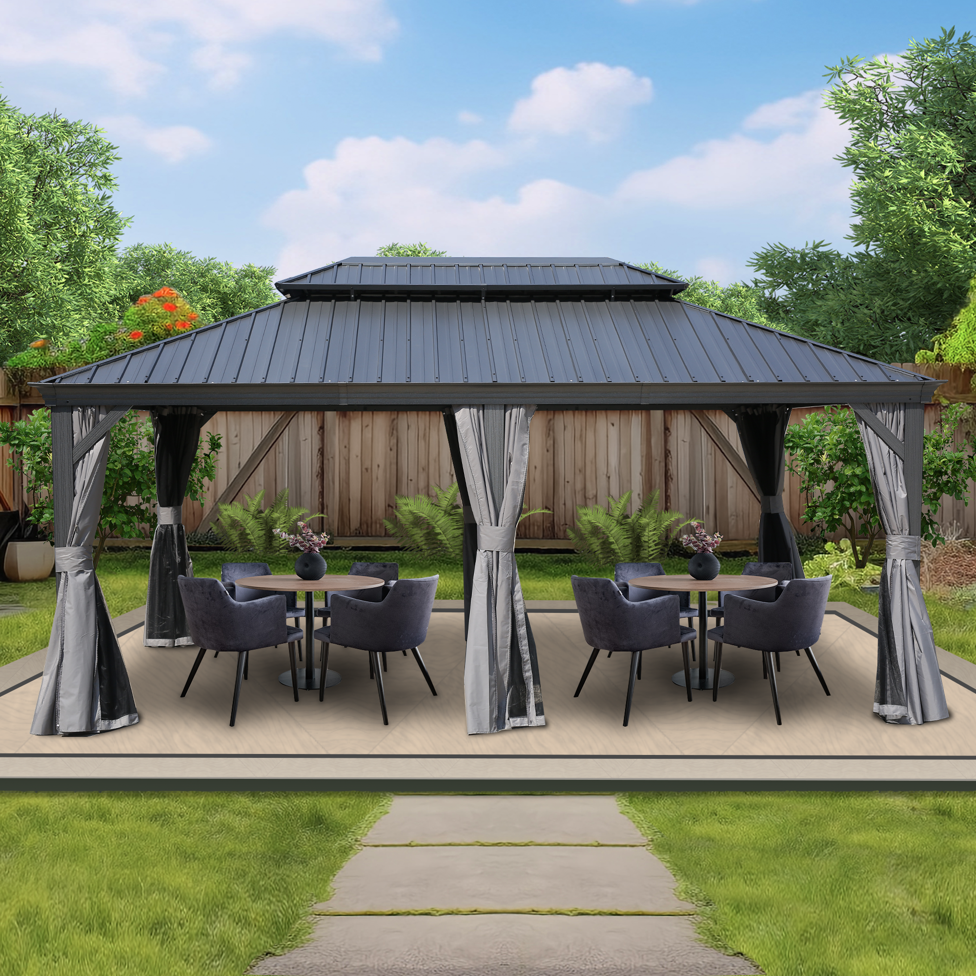 Kozyard Alexander 12' x 18' Hardtop Gazebo, Aluminum Frame with Kozyard Alexander 12' x 18' Hardtop Gazebo, Aluminum Frame with