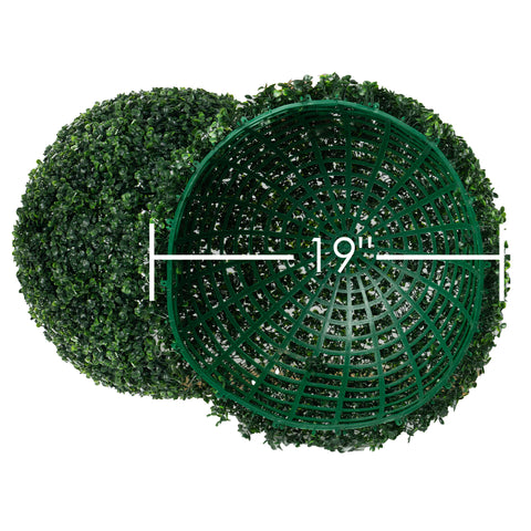 Two artificial topiary balls with a diameter of 19 inches, showcasing their lush green foliage and internal structure. Ideal for adding maintenance - free greenery indoors or outdoors. 19 - Inch Artificial Topiary Balls - Faux Green Plant Spheres. artificial topiary balls, faux green plant spheres, 19 - inch greenery.