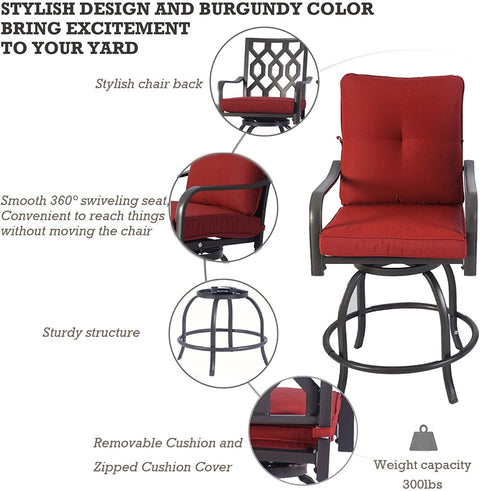 Kozyard Isabella High Swivel Bar Stools/Chair Set for Home Patio, Back Yard, Cafes, Bistro