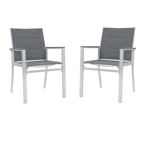 Kozyard Villa Outdoor Patio Dining Chair (White Frame, Gray Paded Textilence, Pack of 2)