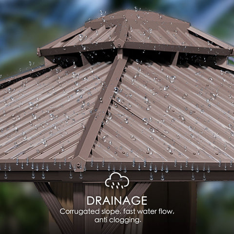 Kozyard Caesar Hardtop Gazebo - Permanent Metal Pavilion with Netting and Shaded Curtains for Patio, Backyard, Deck