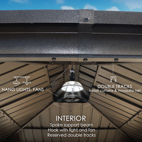 Kozyard Caesar Hardtop Gazebo - Permanent Metal Pavilion with Netting and Shaded Curtains for Patio, Backyard, Deck