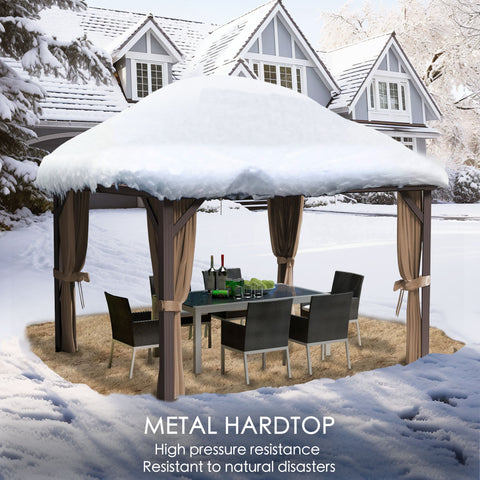 Kozyard Caesar Hardtop Gazebo - Permanent Metal Pavilion with Netting and Shaded Curtains for Patio, Backyard, Deck