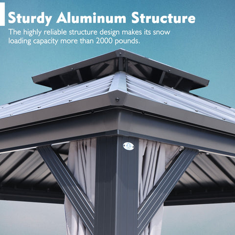 Kozyard Caesar Hardtop Gazebo - Permanent Metal Pavilion with Netting and Shaded Curtains for Patio, Backyard, Deck