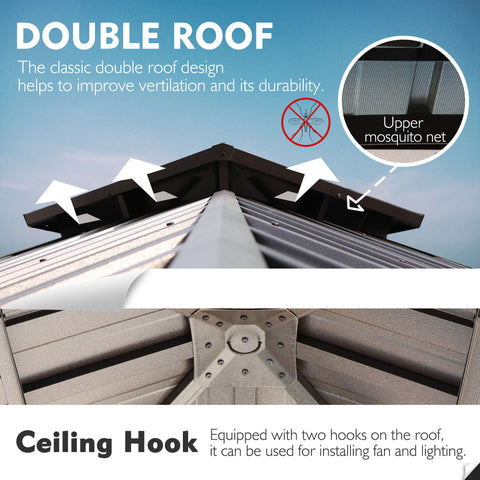 Kozyard Caesar Hardtop Gazebo - Permanent Metal Pavilion with Netting and Shaded Curtains for Patio, Backyard, Deck