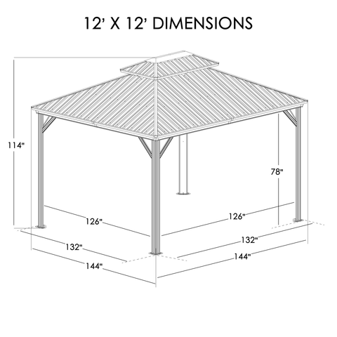 Kozyard Caesar Hardtop Gazebo - Permanent Metal Pavilion with Netting and Shaded Curtains for Patio, Backyard, Deck