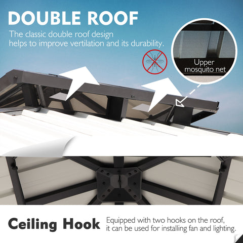 Kozyard Caesar Hardtop Gazebo - Permanent Metal Pavilion with Netting and Shaded Curtains for Patio, Backyard, Deck