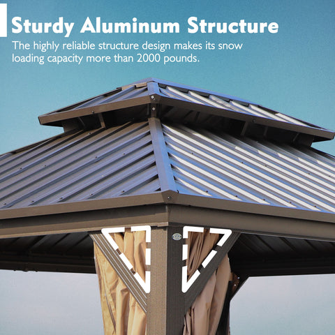 Kozyard Caesar Hardtop Gazebo - Permanent Metal Pavilion with Netting and Shaded Curtains for Patio, Backyard, Deck