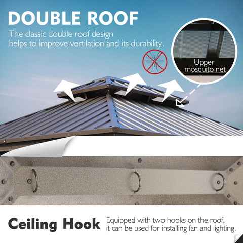 Kozyard Caesar Hardtop Gazebo - Permanent Metal Pavilion with Netting and Shaded Curtains for Patio, Backyard, Deck