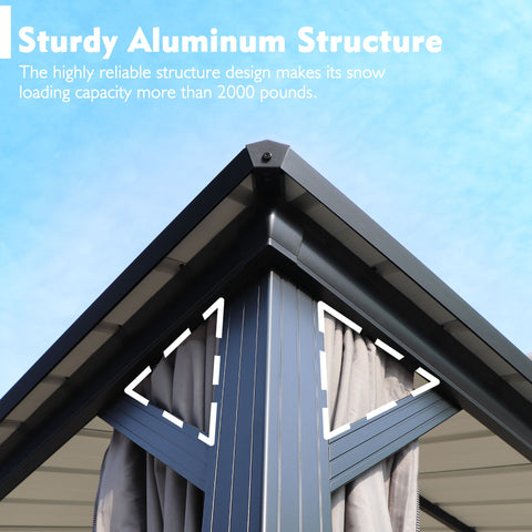 Kozyard Caesar Hardtop Gazebo - Permanent Metal Pavilion with Netting and Shaded Curtains for Patio, Backyard, Deck