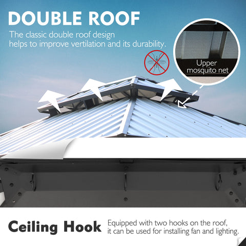 Kozyard Caesar Hardtop Gazebo - Permanent Metal Pavilion with Netting and Shaded Curtains for Patio, Backyard, Deck