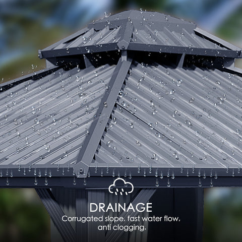 Kozyard Caesar Hardtop Gazebo - Permanent Metal Pavilion with Netting and Shaded Curtains for Patio, Backyard, Deck