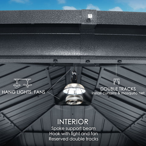 Kozyard Caesar Hardtop Gazebo - Permanent Metal Pavilion with Netting and Shaded Curtains for Patio, Backyard, Deck