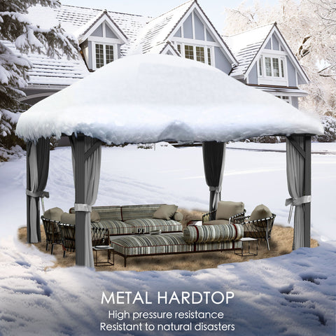 Kozyard Caesar Hardtop Gazebo - Permanent Metal Pavilion with Netting and Shaded Curtains for Patio, Backyard, Deck
