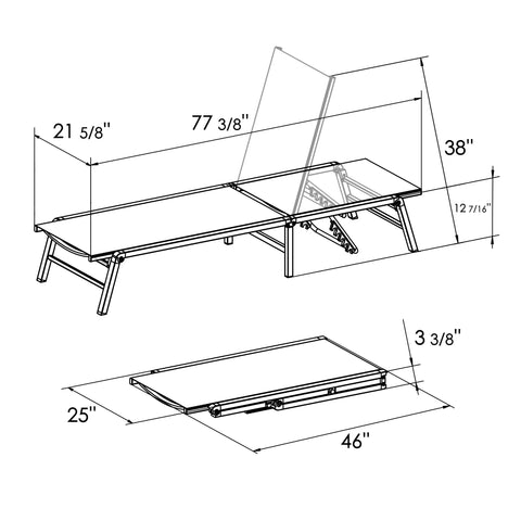 Dimensions of Foldable Lounge Chair
alt text:A technical drawing showing the dimensions of a foldable lounge chair, with clear measurements labeled for each component. Keywords: foldable lounge chair, dimensions, technical drawing.