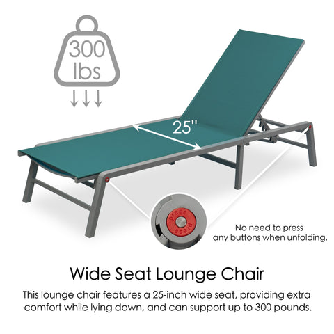 Kozyard Lounge Chair Outdoor Set, Foldable Outdoor Lounge Chair with 5 Adjustable Backrest Patio Lounger