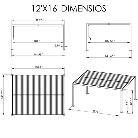 Kozyard Elizabeth Outdoor Louvered Pergola Sun Shade Aluminum Pergola Rainproof Gazebo with Adjustable Roof for Outdoor Deck Patio Garden Yard