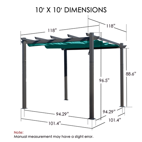 Kozyard Morgan Outdoor 10' x 10' Extra-Large Gray Aluminum Frame Pergola with Sunshade Canopy (4 Color Options)