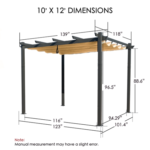 Kozyard Morgan Outdoor 10' x 12' Extra-Large Gray Aluminum Frame Pergola with Sunshade Canopy