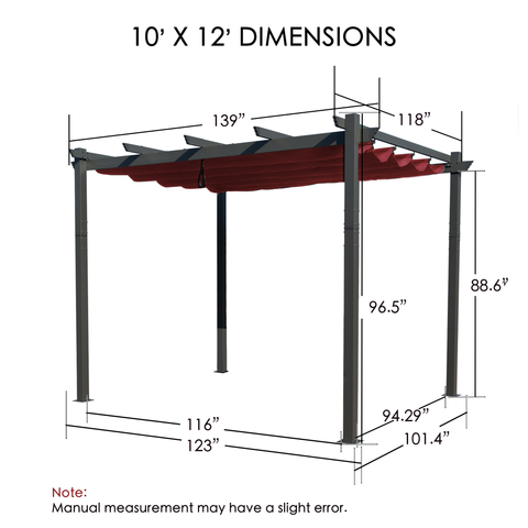 Kozyard Morgan Outdoor 10' x 12' Extra-Large Gray Aluminum Frame Pergola with Sunshade Canopy