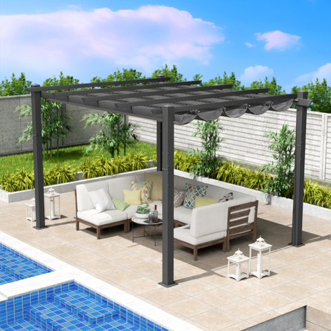 Kozyard Morgan Outdoor 10' x 12' Extra-Large Gray Aluminum Frame Pergola with Sunshade Canopy