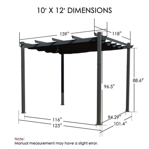 Kozyard Morgan Outdoor 10' x 12' Extra-Large Gray Aluminum Frame Pergola with Sunshade Canopy