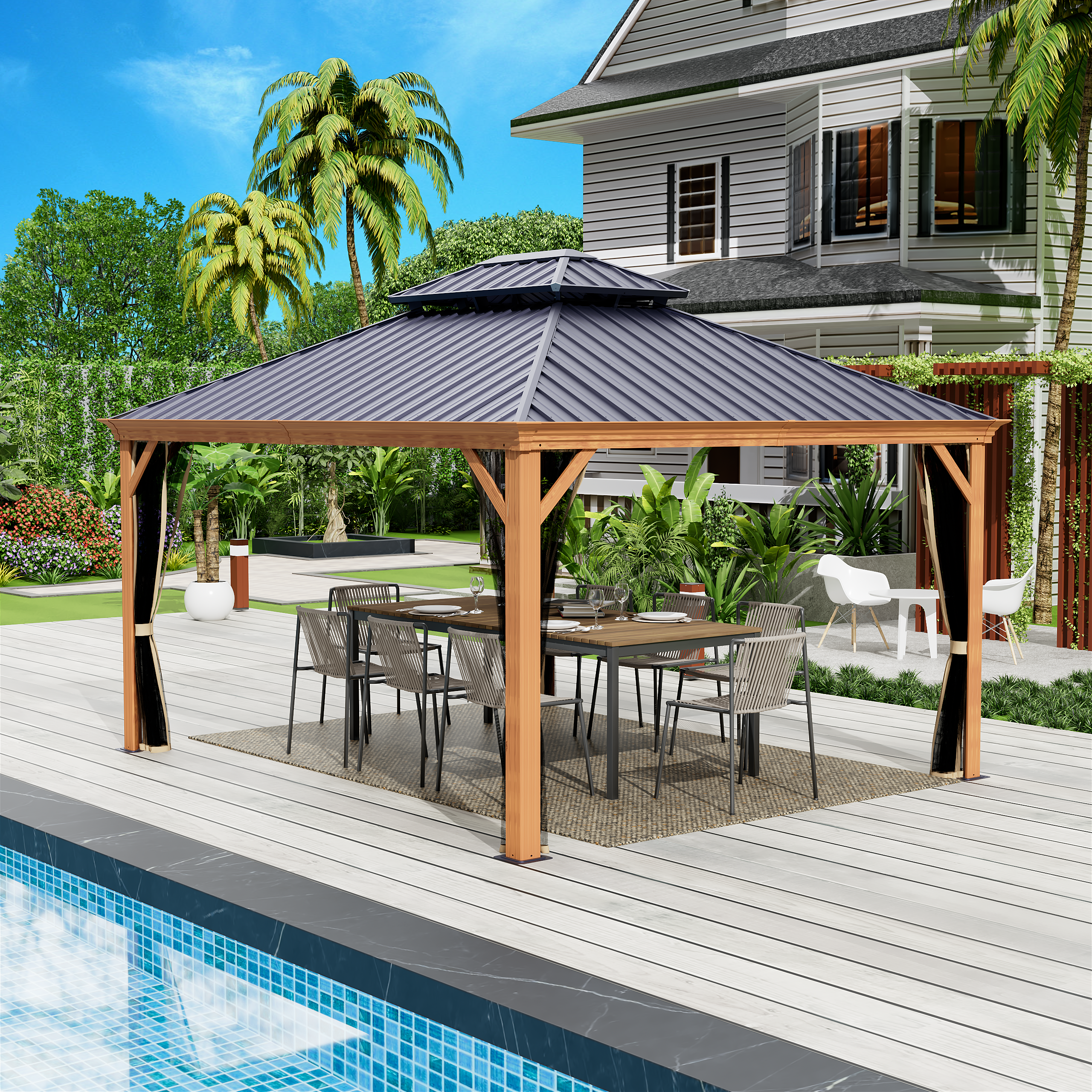 east end patio 8.2 ft gazebo umbrella pole size Kozyard 10' x 12' Hardtop Gazebo, Permanent Outdoor Aluminum grilling with friends The Ultimate Patio Umbrella Buyers