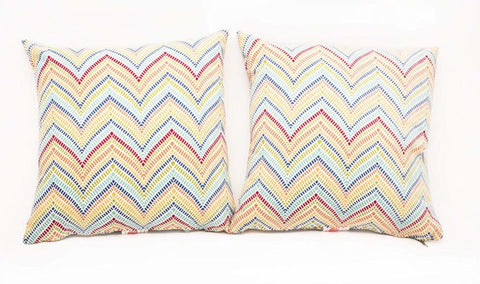 Pair of Chevron - Patterned Outdoor Pillows
alt text:Two vibrant outdoor pillows with a chevron pattern in a mix of colors, perfect for enhancing patio seating. Keywords: outdoor pillows, chevron pattern, colorful decor