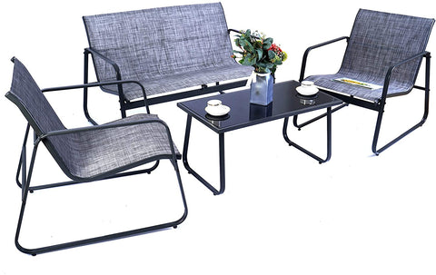 Outdoor Patio Furniture Set in Garden
An outdoor patio furniture set with two chairs, a loveseat, and a glass - topped coffee table, placed in a garden with plants, trees, and a water feature in the background. Keywords: outdoor furniture set, patio seating, garden setting