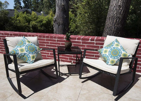 Kozyard Moana Outdoor 3-Piece Rocking Wicker Bistro Set