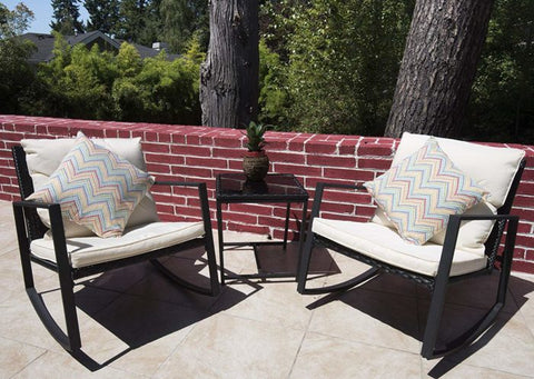 Kozyard Moana Outdoor 3-Piece Rocking Wicker Bistro Set