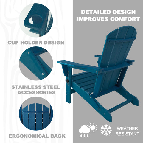 Kozyard Folding Adirondack Chair, Patio Outdoor Chairs, HDPE Plastic Resin Deck Chair, Painted Weather Resistant, for Deck, Garden, Backyard & Lawn Furniture, Fire Pit, Porch Seating (4 Color Options)