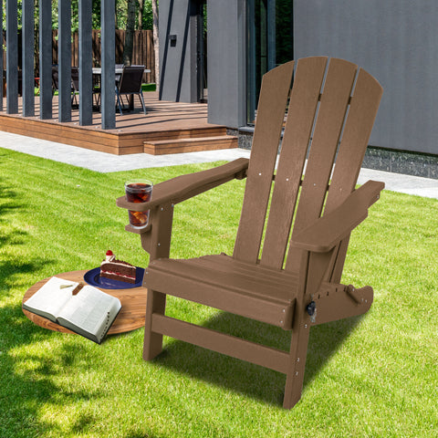 Brown Adirondack Chair for Outdoor Relaxation
alt text:A brown Adirondack chair with a cup holder, placed on a grassy area, accompanied by a book, a slice of cake, and a drink, perfect for outdoor leisure. Keywords: brown Adirondack chair, outdoor relaxation, cup holder