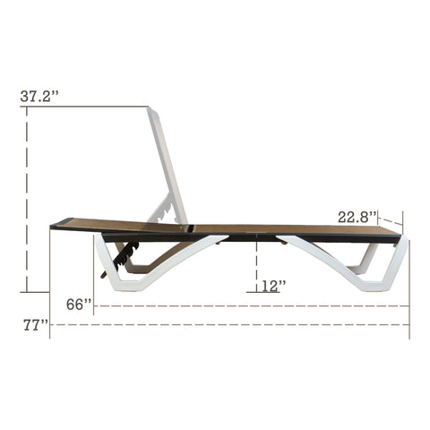 A technical diagram of a modern outdoor lounge bed with key dimensions labeled. The lounge bed features a beige fabric surface and a light - gray frame. Dimensions such as 22.8", 12", 66", 77", and 37.2" are marked, indicating various parts of the structure.Outdoor Lounge Bed: Dimension Diagram. outdoor lounge bed, lounge bed dimensions, adjustable backrest, modern design.