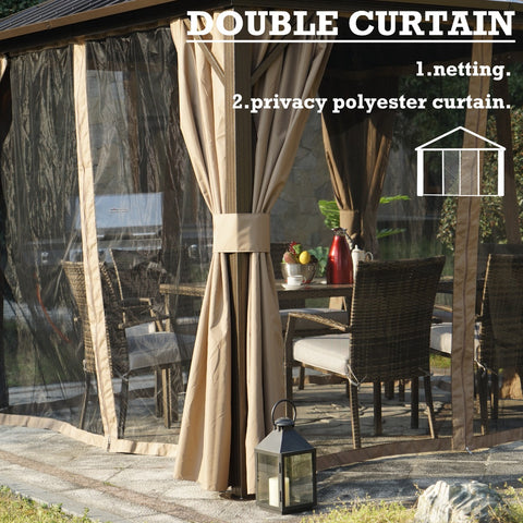 Gazebo with Dual - Function Curtains
A gazebo featuring double curtains, including netting for insect protection and a privacy polyester curtain, with outdoor furniture inside. Keywords: gazebo, double curtains, netting, privacy curtain