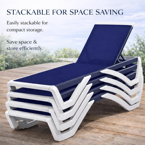 Kozyard Stackable Patio Lounge Chair – Space-Saving Design for Compact Storage, Easy to Stack & Store Efficiently, Durable Outdoor Seating with Sturdy Frame & Premium Textilene Fabric
