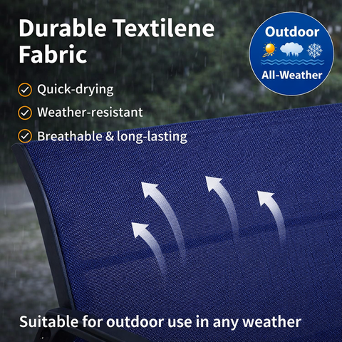 Kozyard outdoor patio furniture with durable textilene fabric, all-weather, quick-drying, breathable and long-lasting material, designed for outdoor use in rain, sun and snow
