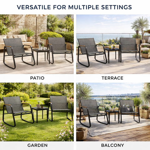 Kozyard versatile patio rocking bistro set, suitable for patio, terrace, garden and balcony use, 3-piece outdoor furniture with breathable textilene fabric & sturdy metal frame
