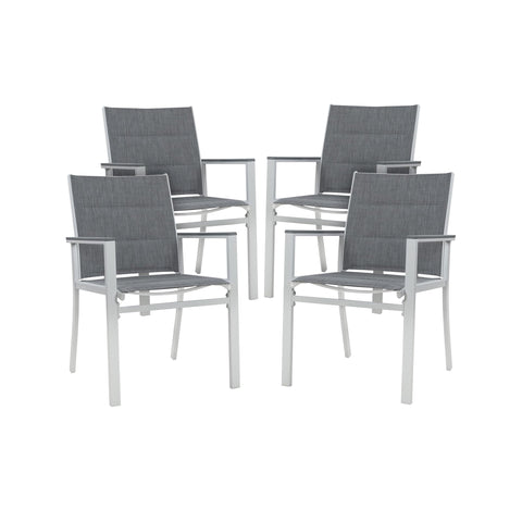 Kozyard Villa Outdoor Patio Alu. Anti-Rusty Dining Chair with White Frame, Gray Paded Textilence (4 Pack, White Chair)