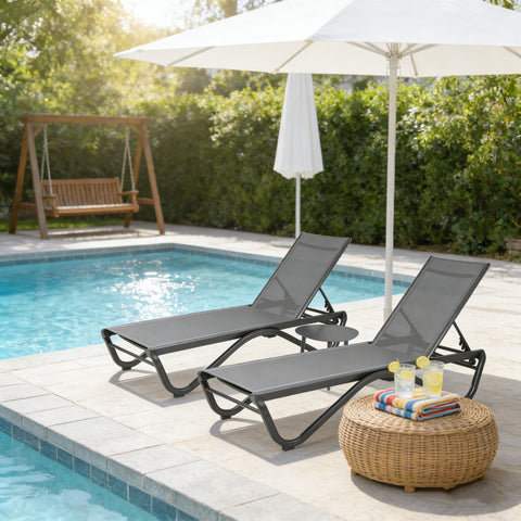Kozyard Outdoor Chaise Lounge - Weather-Resistant Adjustable Outdoor Lounge Chair with Sturdy Black Metal Frame & Durable Textilene Fabric, Comfortable Patio Furniture Ideal for Poolside, Backyard & Outdoor Relaxation Spaces
