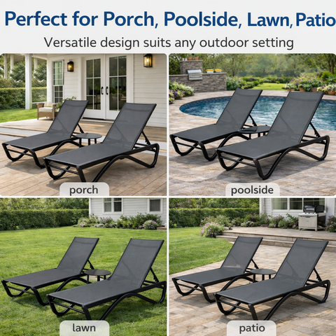 Kozyard Outdoor Chaise Lounges - Versatile Weather-Resistant Outdoor Lounge Chairs with Black Metal Frame & Navy Textilene Fabric, Sturdy Comfortable Patio Furniture Perfect for Porch, Poolside, Lawn & Patio Outdoor Relaxation Spaces