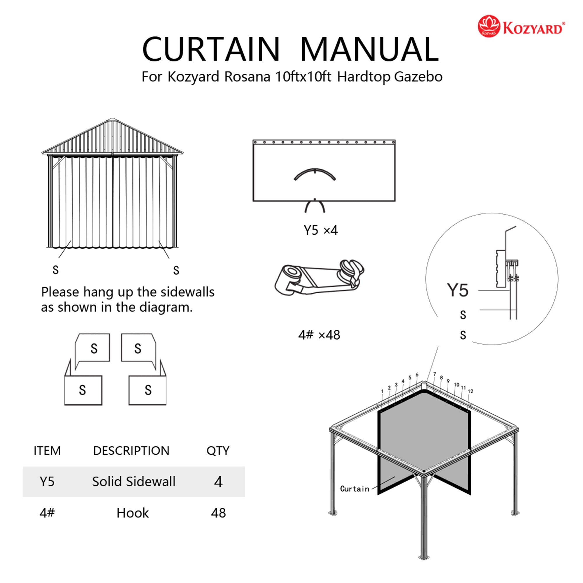 Kozyard Caesar 10'x10' Outdoor Gazebo Privacy Curtain Sidewall