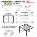 Kozyard 10x12ft gazebo curtain set: Includes sturdy fabric solid sidewalls (S1×2, S2×2) & 52 durable hooks (4#), step-by-step installation guide for outdoor gazebo enclosure, ideal for patio privacy & weather protection.
