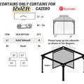 Kozyard 12x12ft gazebo curtain kit: Features 4 sturdy fabric solid sidewalls (S7×4) & 56 durable hooks (4#), detailed installation diagram for 12x12ft outdoor gazebos, enhances patio privacy & enclosure.
