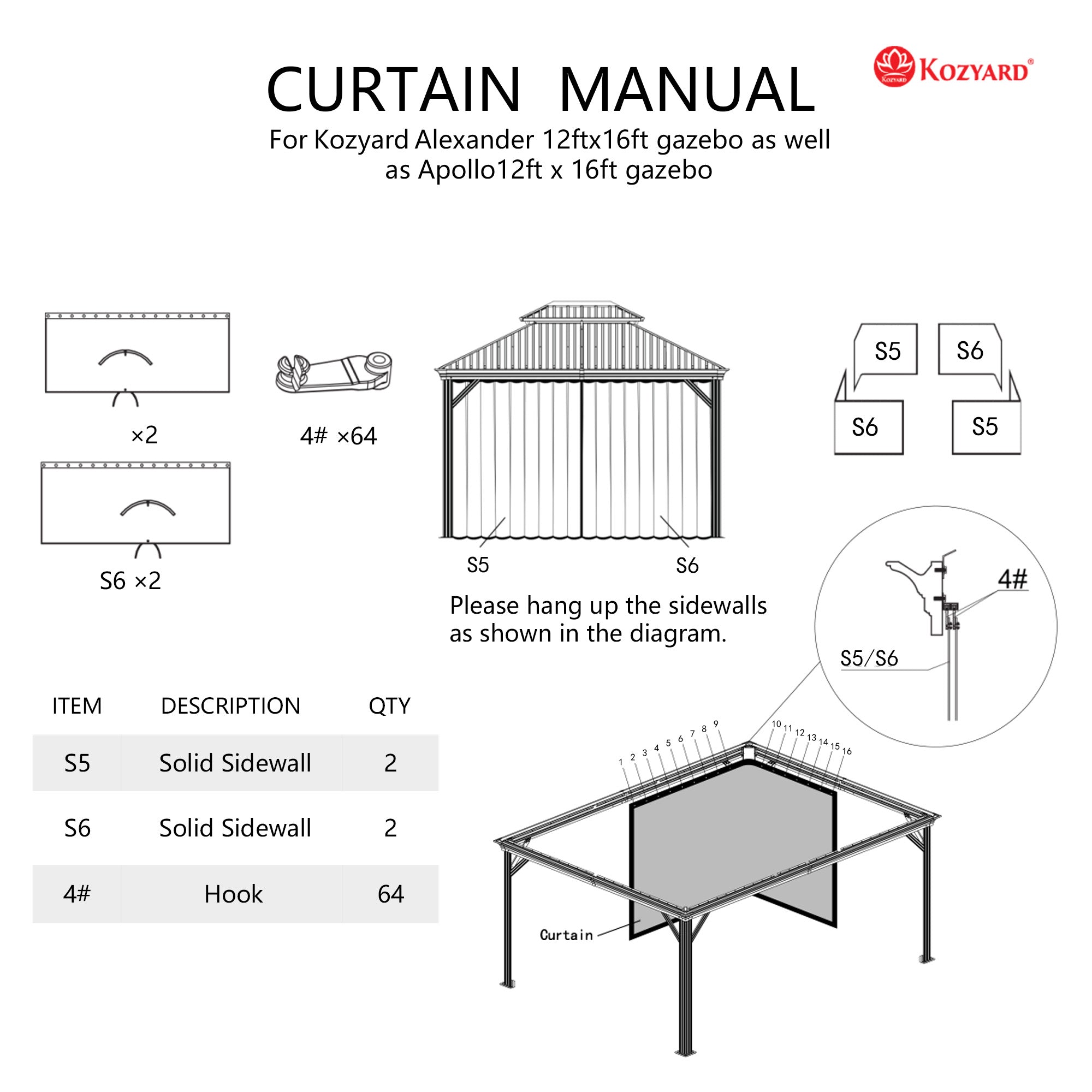 Kozyard 12' x16' Curtains for Alexander 12'x16' Gazebo – Kozyard LLC.
