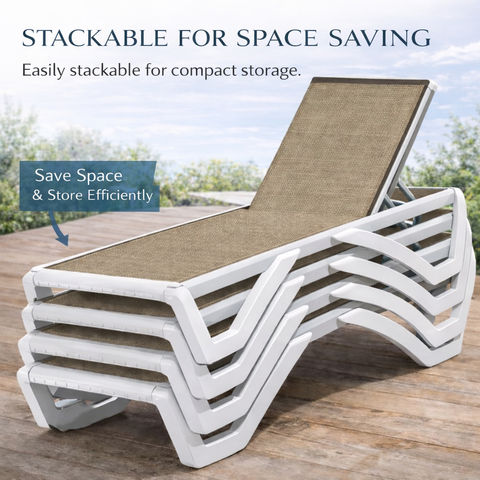 Kozyard Stackable Patio Lounge Chair – Space-Saving Design for Compact Storage, Easy to Stack & Store Efficiently, Durable Outdoor Seating with Sturdy Frame & Premium Textilene Fabric
